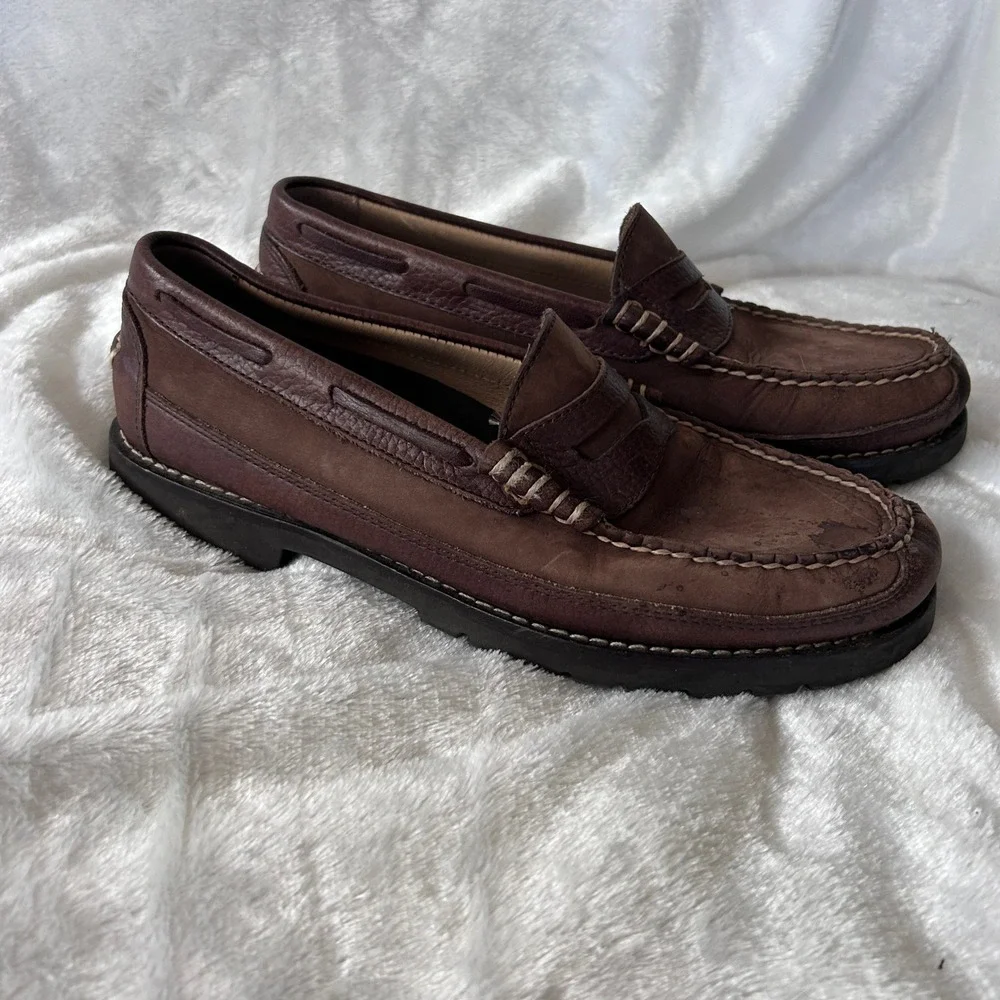 L.L. Bean Penny Loafers Mens 8.5 D Brown Leather Lug Sole Preppy Classic